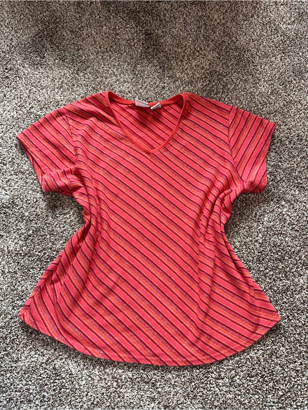 Women's V-Neck Short Sleeve Stripe Top - Pink